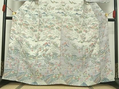 平和屋着物▽訪問着　単衣　風景花文　暈し染め　正絹　逸品　AABK3795jh