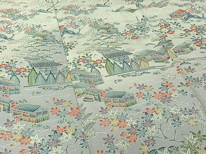 平和屋着物▽訪問着　単衣　風景花文　暈し染め　正絹　逸品　AABK3795jh