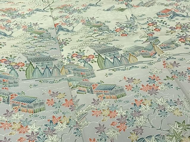 平和屋着物▽訪問着　単衣　風景花文　暈し染め　正絹　逸品　AABK3795jh
