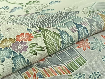 平和屋着物▽訪問着　単衣　風景花文　暈し染め　正絹　逸品　AABK3795jh