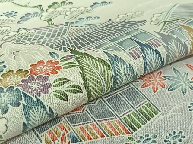 平和屋着物▽訪問着　単衣　風景花文　暈し染め　正絹　逸品　AABK3795jh