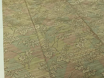 平和屋着物▽上質な紬　単衣　草花文　正絹　逸品　AABK3796jh