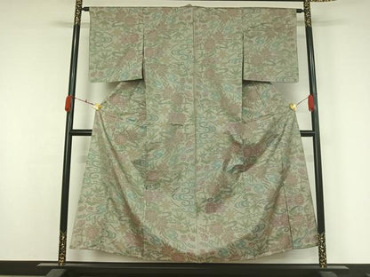 平和屋着物▽本場大島紬　単衣　7マルキ　流水花文　正絹　逸品　AABK3797jh