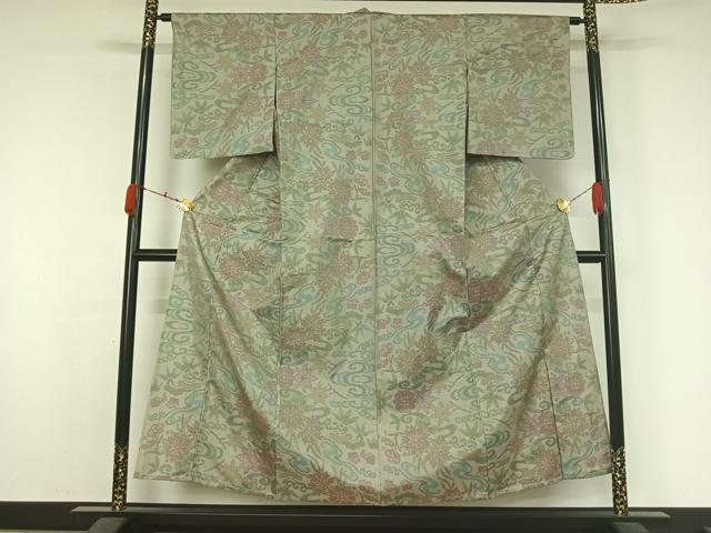 平和屋着物▽本場大島紬　単衣　7マルキ　流水花文　正絹　逸品　AABK3797jh