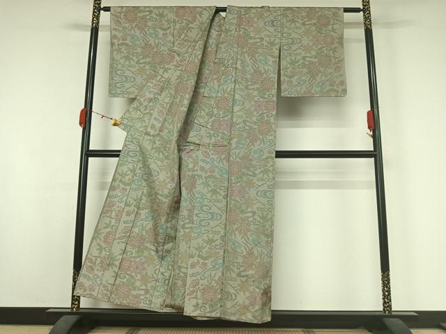 平和屋着物▽本場大島紬　単衣　7マルキ　流水花文　正絹　逸品　AABK3797jh