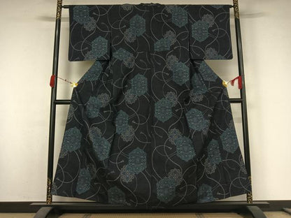 平和屋着物▽上質な紬　単衣　正倉院花文　正絹　逸品　AABK3798jh