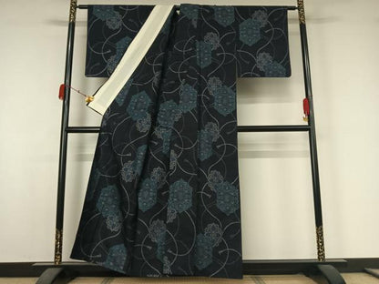 平和屋着物▽上質な紬　単衣　正倉院花文　正絹　逸品　AABK3798jh