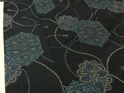 平和屋着物▽上質な紬　単衣　正倉院花文　正絹　逸品　AABK3798jh