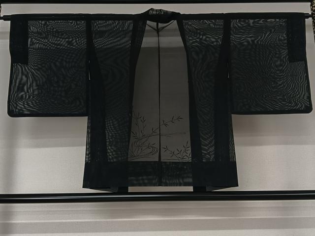 平和屋着物▽羽織　スリーシーズン　春夏秋　塵除け　流水草葉文　黒地　正絹　逸品　AABK3800jh