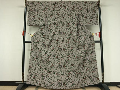 平和屋着物▽小紋　単衣　草花文　洗える着物　AABK3801jh