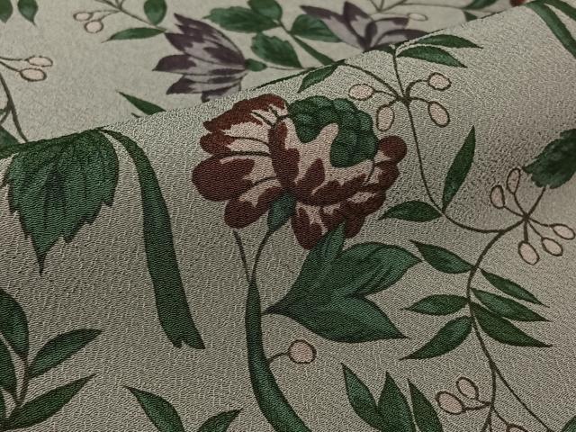 平和屋着物▽小紋　単衣　草花文　洗える着物　AABK3801jh