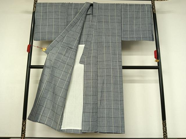 平和屋着物▽男性　小紋　単衣　格子　綿　AABK3805jh