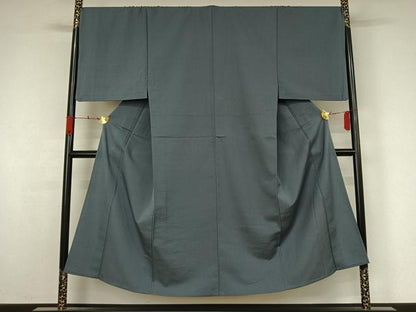 平和屋着物▽男性　紬　単衣　藍鼠色　お召縮緬　正絹　逸品　AABK3806jh