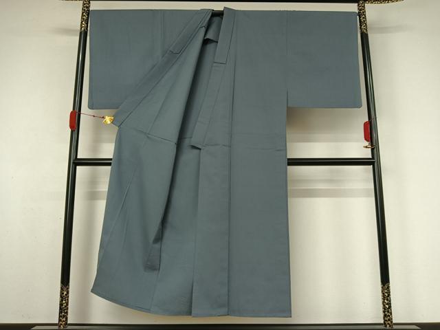 平和屋着物▽男性　紬　単衣　藍鼠色　お召縮緬　正絹　逸品　AABK3806jh
