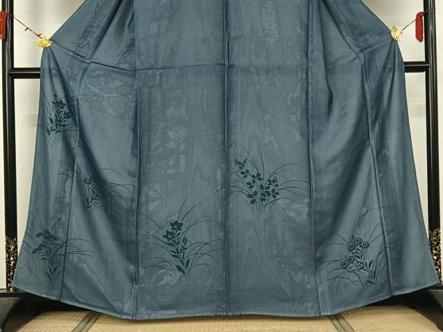 平和屋着物▽訪問着　無双　紗袷　紗×絽　手描き　草花文　正絹　逸品　AABK3810jh
