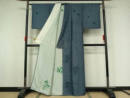 平和屋着物▽訪問着　無双　紗袷　紗×絽　手描き　草花文　正絹　逸品　AABK3810jh