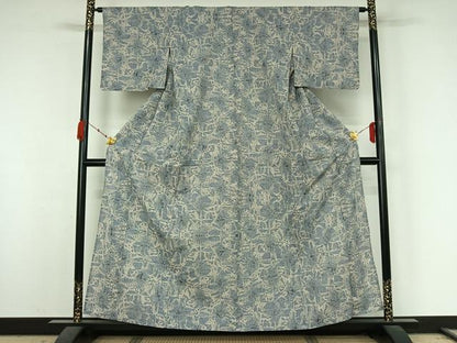 平和屋着物▽小紋　単衣　型染め　花蝶文　綿　AABK3812jh