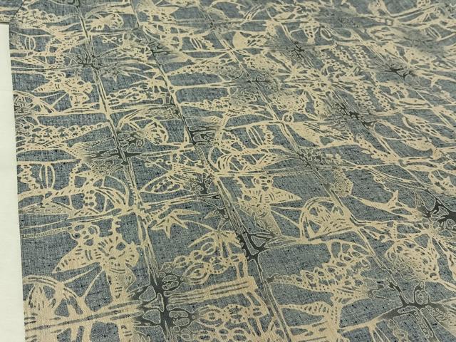 平和屋着物▽小紋　単衣　型染め　花蝶文　綿　AABK3812jh