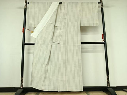 平和屋着物▽本塩沢　単衣　110亀甲　横段文　正絹　逸品　AABK3813jh