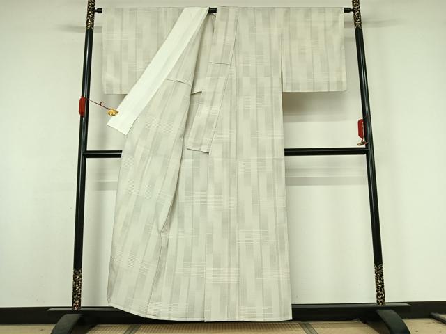 平和屋着物▽本塩沢　単衣　110亀甲　横段文　正絹　逸品　AABK3813jh