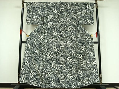 平和屋着物▽上質な小紋　単衣　草花文　正絹　逸品　未使用　AABK3814jh