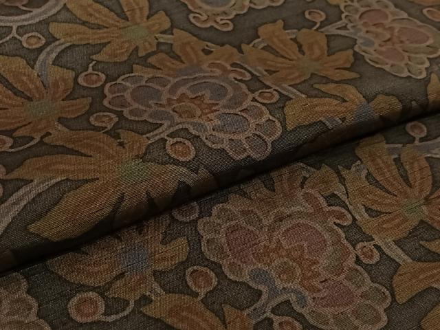 平和屋着物▽上質な小紋　単衣　紬地　更紗花文　正絹　逸品　AABK3816jh