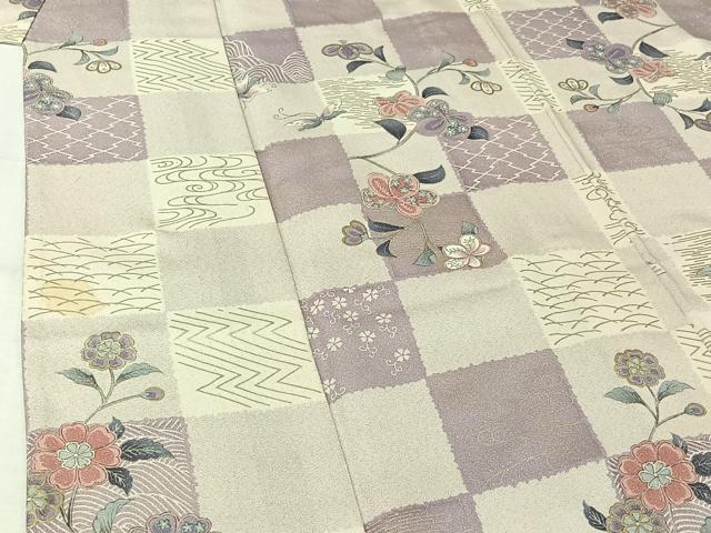 平和屋着物●上質な小紋　単衣　枝花文　金彩　銀通し地　正絹　逸品　AABK3818jh