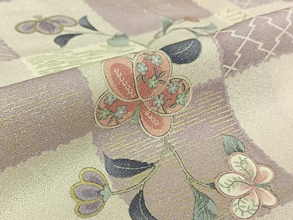 平和屋着物●上質な小紋　単衣　枝花文　金彩　銀通し地　正絹　逸品　AABK3818jh