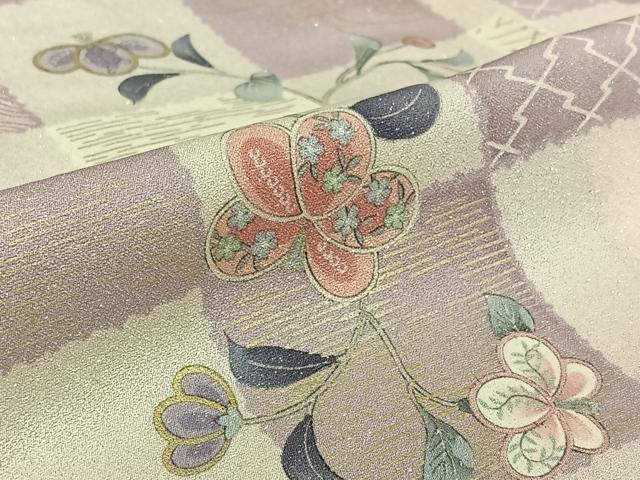 平和屋着物●上質な小紋　単衣　枝花文　金彩　銀通し地　正絹　逸品　AABK3818jh