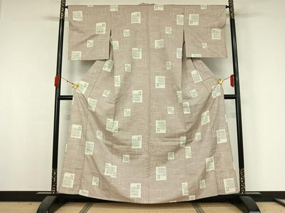 平和屋着物●上質な紬　単衣　幾何学文様　正絹　逸品　AABK3819jh