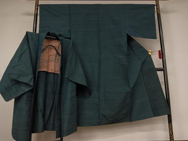 平和屋着物●男性　紬　アンサンブル　単衣　霞文　正絹　逸品　AABK3821jh