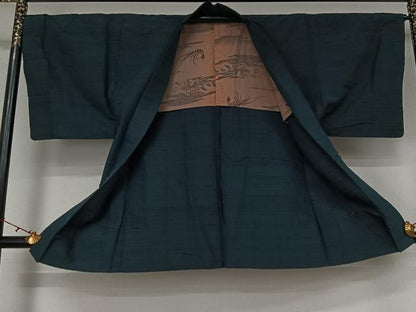 平和屋着物●男性　紬　アンサンブル　単衣　霞文　正絹　逸品　AABK3821jh