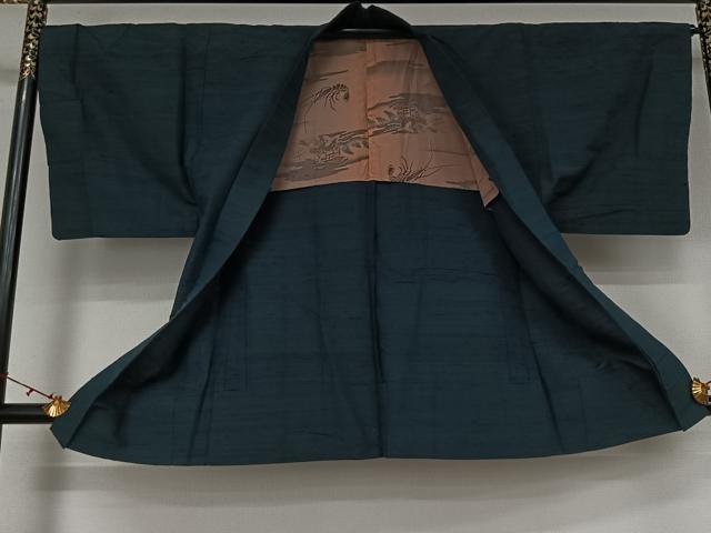平和屋着物●男性　紬　アンサンブル　単衣　霞文　正絹　逸品　AABK3821jh