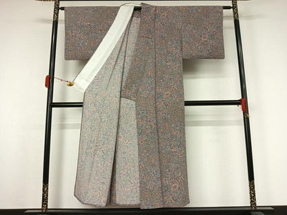 平和屋着物●上質な小紋　単衣　手描き　更紗花鳥文　正絹　逸品　AABK3822jh