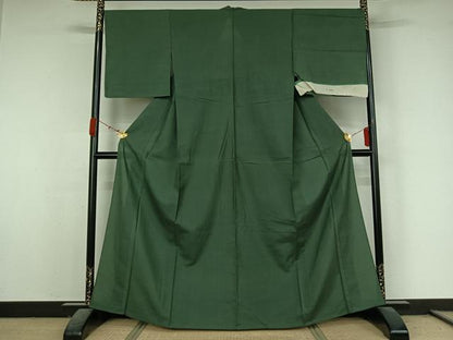 平和屋着物▽上質な色無地　単衣　柳染色　正絹　逸品　AABK3823jh