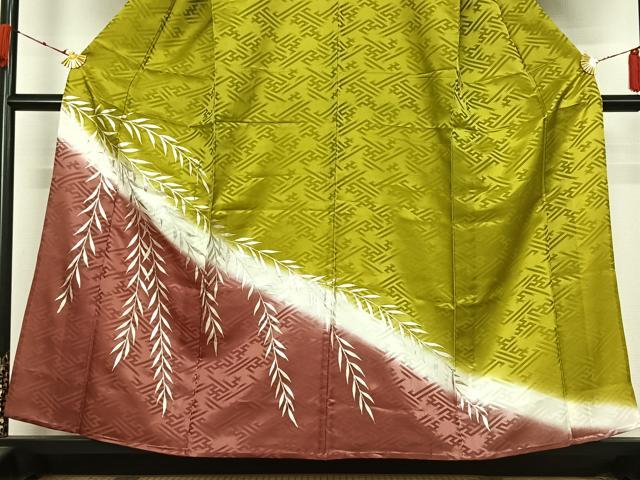 平和屋着物▽訪問着　単衣　草葉文　暈し染め　銀彩　洗える着物　AABK3826jh