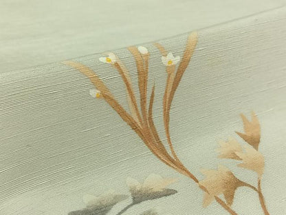 平和屋着物▽訪問着　単衣　紬地　作家物　手描き　草花文　暈し染め　正絹　逸品　AABK3827jh