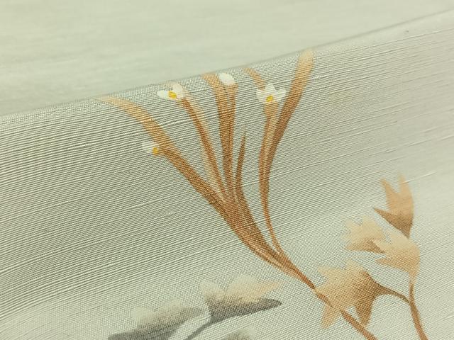 平和屋着物▽訪問着　単衣　紬地　作家物　手描き　草花文　暈し染め　正絹　逸品　AABK3827jh