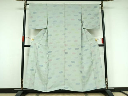 平和屋着物●上質な小紋　単衣　草花文　地紋起こし　正絹　逸品　AABK3828jh