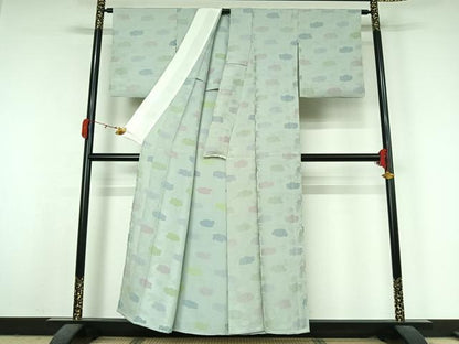 平和屋着物●上質な小紋　単衣　草花文　地紋起こし　正絹　逸品　AABK3828jh