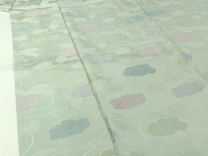 平和屋着物●上質な小紋　単衣　草花文　地紋起こし　正絹　逸品　AABK3828jh