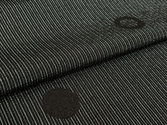 平和屋着物▽塩沢紬　単衣　丸文　黒地　証紙付き　正絹　逸品　AABK3830jh