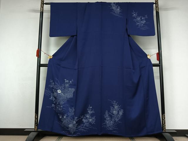 平和屋着物▽訪問着　単衣　手描き　刺繍　花籬文　正絹　逸品　AABK3831jh