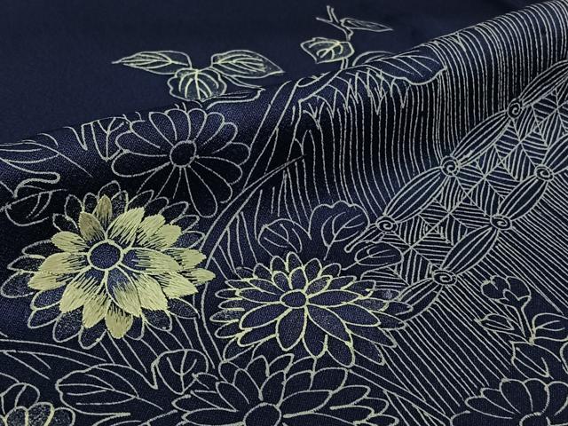 平和屋着物▽訪問着　単衣　手描き　刺繍　花籬文　正絹　逸品　AABK3831jh