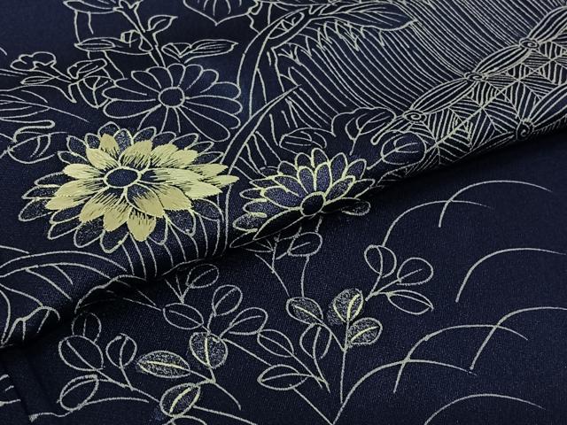 平和屋着物▽訪問着　単衣　手描き　刺繍　花籬文　正絹　逸品　AABK3831jh