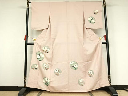 平和屋着物▽訪問着　単衣　駒刺繍　花丸文　正絹　逸品　未使用　AABK3834jh