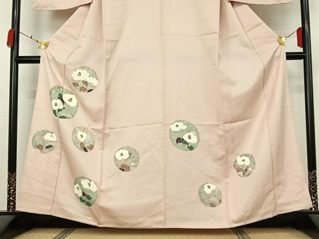 平和屋着物▽訪問着　単衣　駒刺繍　花丸文　正絹　逸品　未使用　AABK3834jh