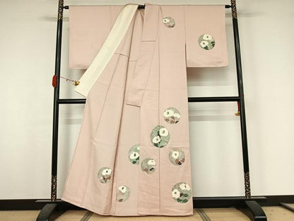 平和屋着物▽訪問着　単衣　駒刺繍　花丸文　正絹　逸品　未使用　AABK3834jh