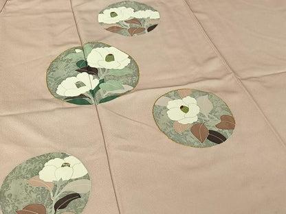 平和屋着物▽訪問着　単衣　駒刺繍　花丸文　正絹　逸品　未使用　AABK3834jh