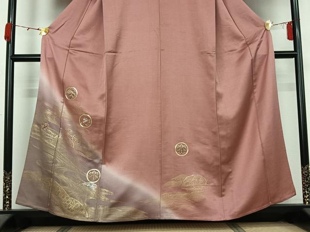平和屋着物▽訪問着　単衣　駒刺繍　流水花丸文　暈し染め　金糸　金彩　正絹　逸品　AABK3835jh